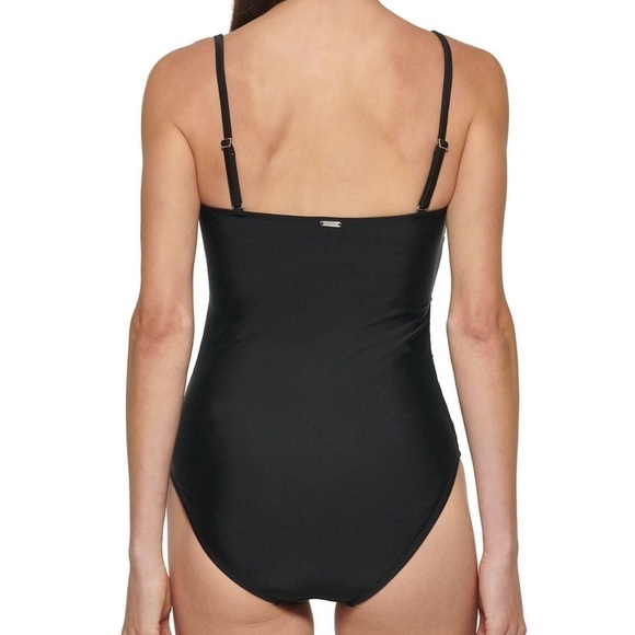 DKNY Shirred Waist Bandeau Swimsuit Black - M - Picture 3 of 6